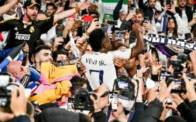 Vinicius, celebrando un triunfo con el Real Madrid.