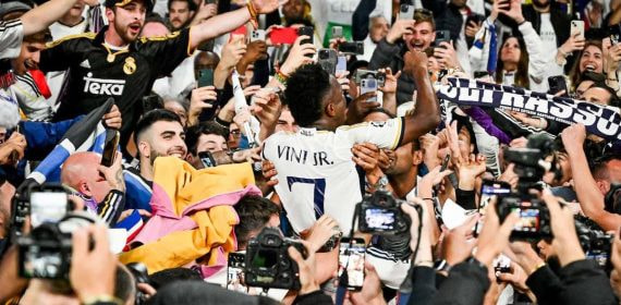 Vinicius, celebrando un triunfo con el Real Madrid.