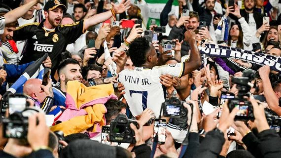 Vinicius, celebrando un triunfo con el Real Madrid.