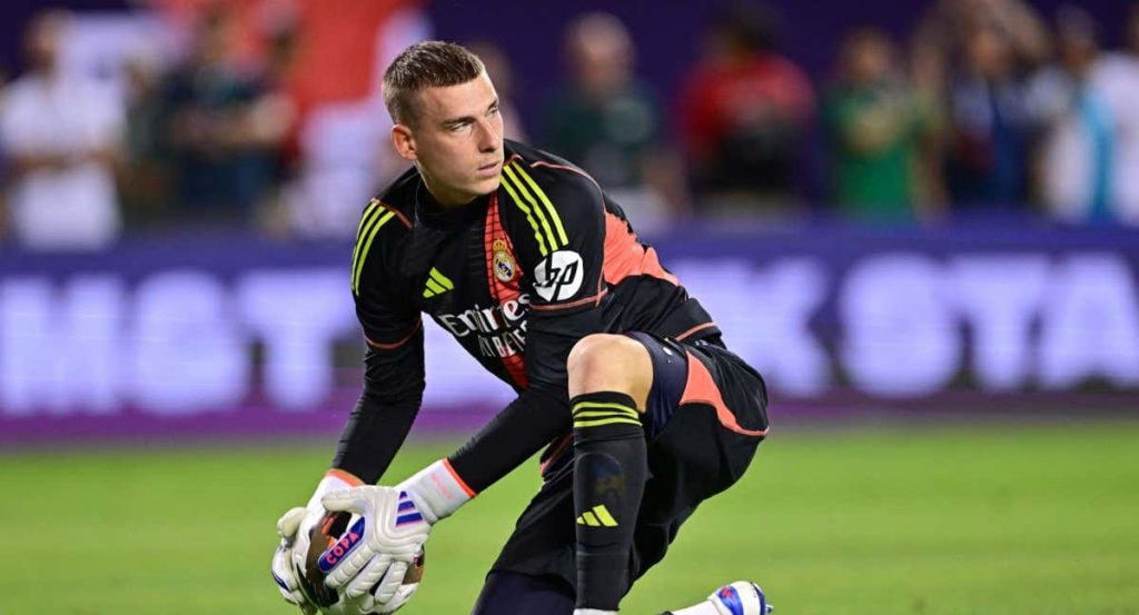 Lunin, durante el Real Madrid-Milan de Chicago.