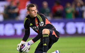 Lunin, durante el Real Madrid-Milan de Chicago.
