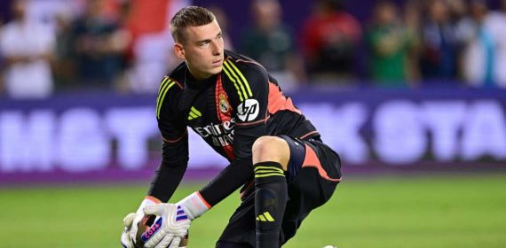 Lunin, durante el Real Madrid-Milan de Chicago.