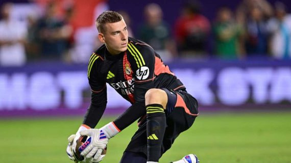 Lunin, durante el Real Madrid-Milan de Chicago.