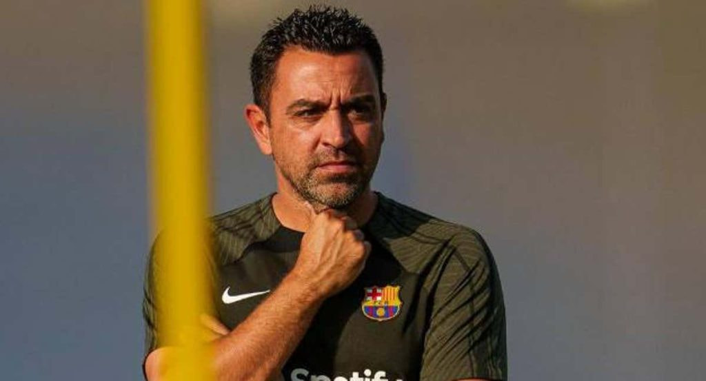 Xavi Hernández durante un entrenamiento con el Barça el curso pasado.