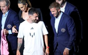 Messi y Beckham, en un acto en Miami.