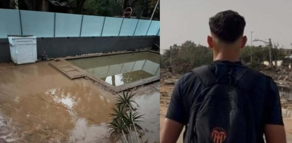 La casa de Rubo Iranzo hecha polvo y el jugador tras la catástrofe.