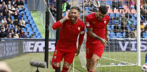 Sergio Ramos, celebra su gol ante el Getafe.