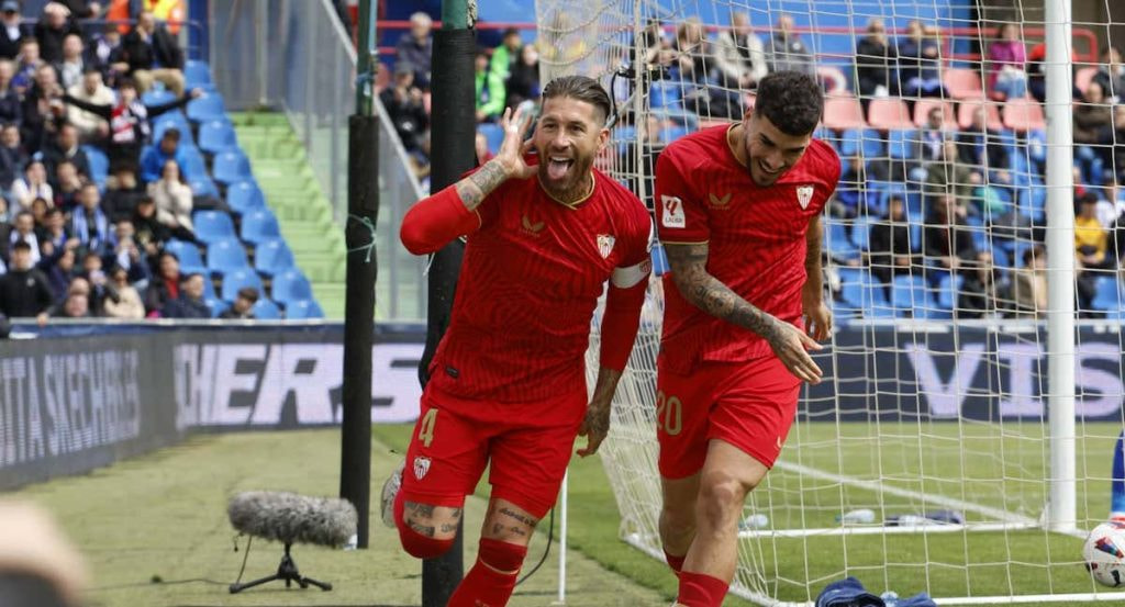 Sergio Ramos, celebra su gol ante el Getafe.