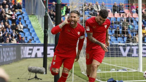 Sergio Ramos, celebra su gol ante el Getafe.