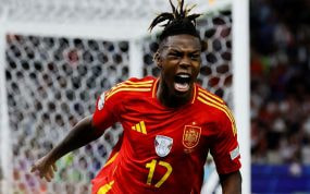 Nico Williams celebra un gol en la Eurocopa.