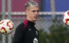 Dani Olmo, en un entrenamiento del Barcelona.