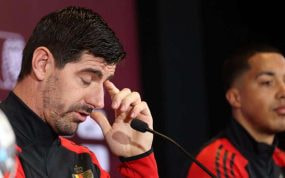Courtois, en rueda de prensa.