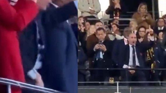 Luis Rubiales celebra en el palco de autoridades durante la final del Mundial femenino