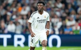 Tchouameni, durante un partido en el Santiago Bernabéu esta temporada.