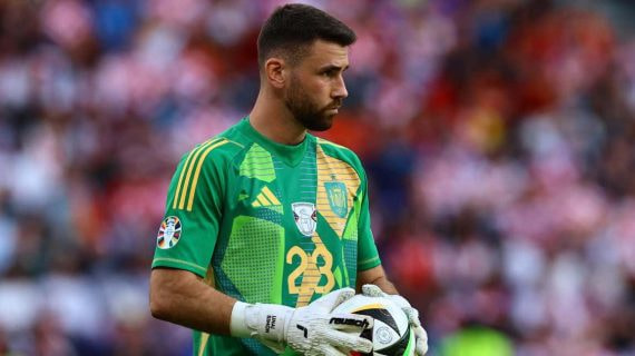 Unai Simón, durante el partido ante Croacia.