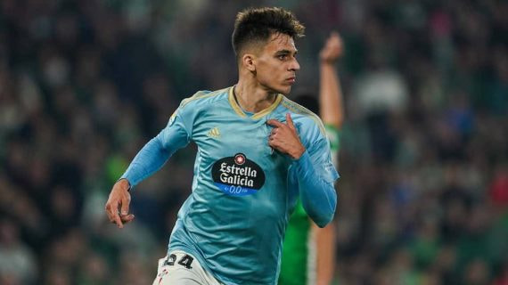 Gabri Veiga celebra un gol con el Celta esta temporada.