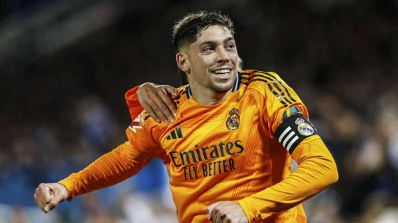 Fede Valverde celebra su gol contra el Leganés.
