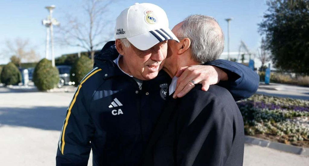 Carlo Ancelotti y Florentino Pérez en Valdebebas.