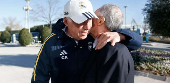 Carlo Ancelotti y Florentino Pérez en Valdebebas.