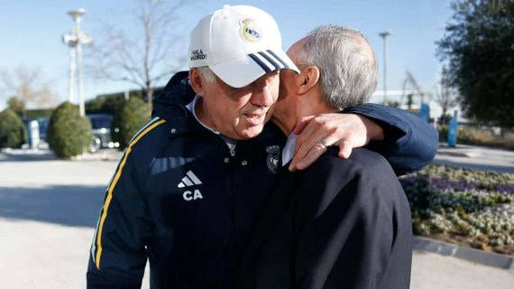 Carlo Ancelotti y Florentino Pérez en Valdebebas.