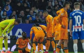 Rüdiger, al caer lesionado contra el Espanyol.