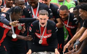 Florian Wirtz, en la celebración de la Bundesliga.