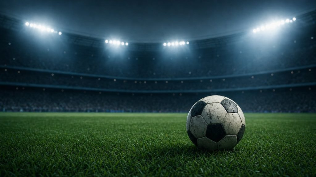 Balón de fútbol sobre el césped de un estadio iluminado por la noche durante el Mundial 2026