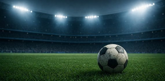 Balón de fútbol sobre el césped de un estadio iluminado por la noche durante el Mundial 2026
