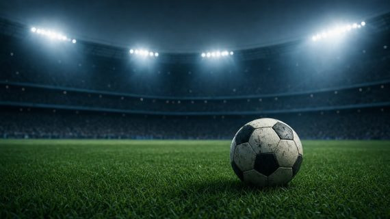 Balón de fútbol sobre el césped de un estadio iluminado por la noche durante el Mundial 2026