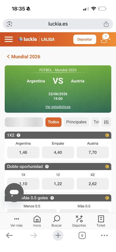 Pantalla de comparación de cuotas y mercados de casas de apuestas deportivas