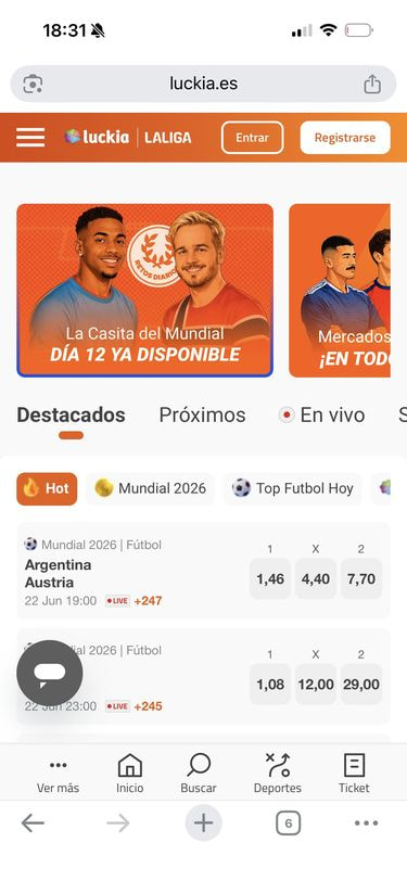 Pantalla principal de una de las mejores casas de apuestas del ranking