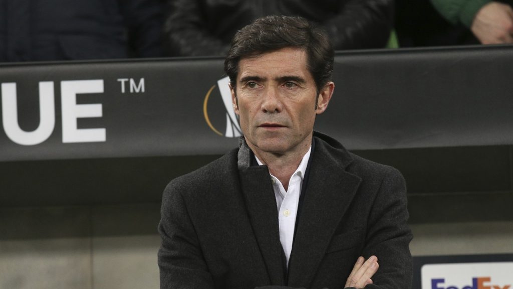 Marcelino García Toral, durante su etapa como entrenador del Valencia, durante un partido ante el Krasnodar ruso.