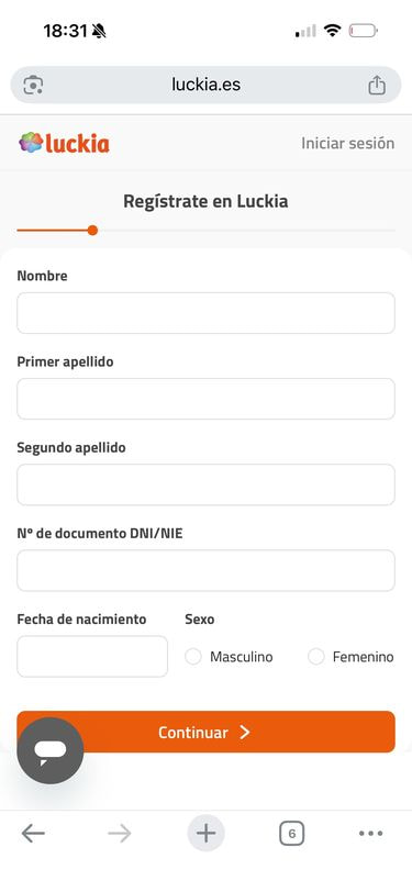 Pantalla de registro y verificación de identidad, muy similar en todas las casas de apuestas