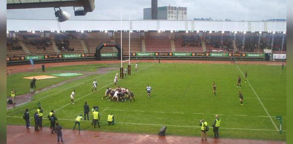 Una melé durante un partido internacional de la selección española de rugby en Santiago de Compostela