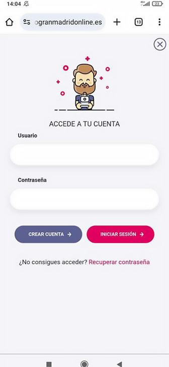 Pantalla de acceso a la cuenta de una casa de apuestas para hacer un depósito mínimo