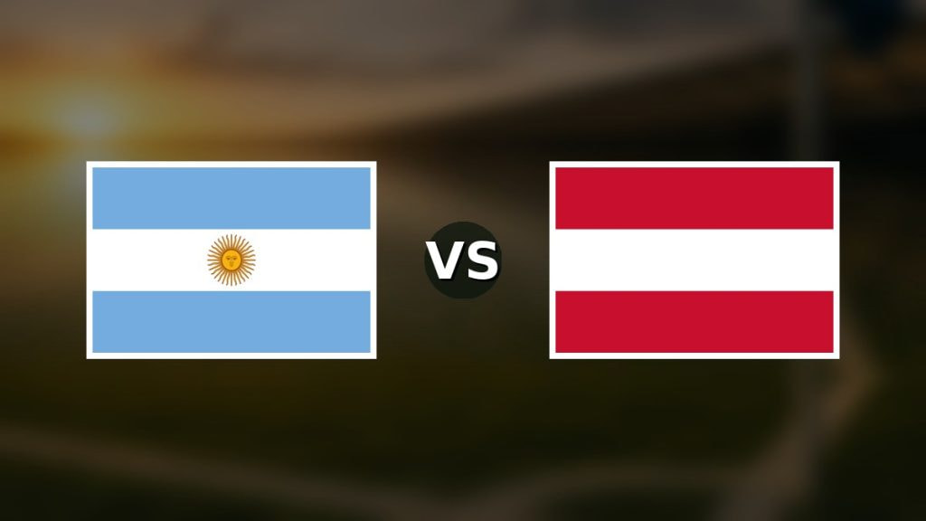 Banderas de Argentina y Austria enfrentadas sobre un campo de fútbol difuminado, pronóstico del Mundial 2026