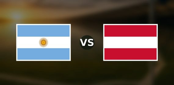 Banderas de Argentina y Austria enfrentadas sobre un campo de fútbol difuminado, pronóstico del Mundial 2026