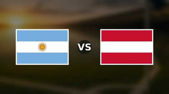 Banderas de Argentina y Austria enfrentadas sobre un campo de fútbol difuminado, pronóstico del Mundial 2026