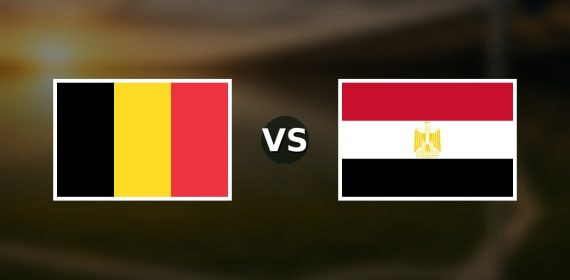 Banderas de Bélgica y Egipto enfrentadas sobre un campo de fútbol difuminado, pronóstico del Mundial 2026