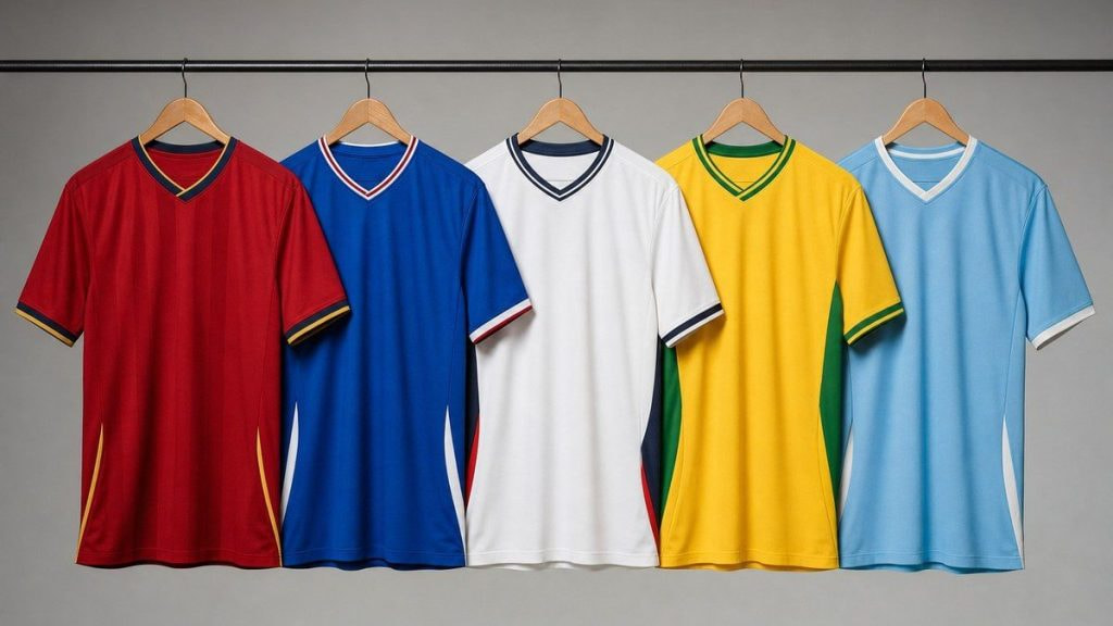 Camisetas de distintas selecciones de fútbol comparadas, sin escudos ni marcas
