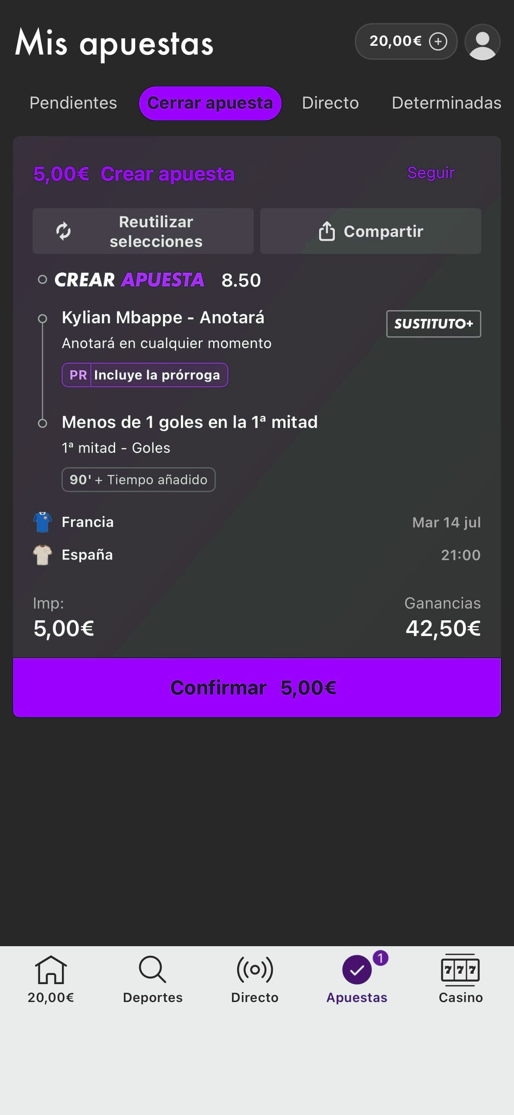 Pantalla de cierre con el importe ofrecido y el botón para confirmar el cash out