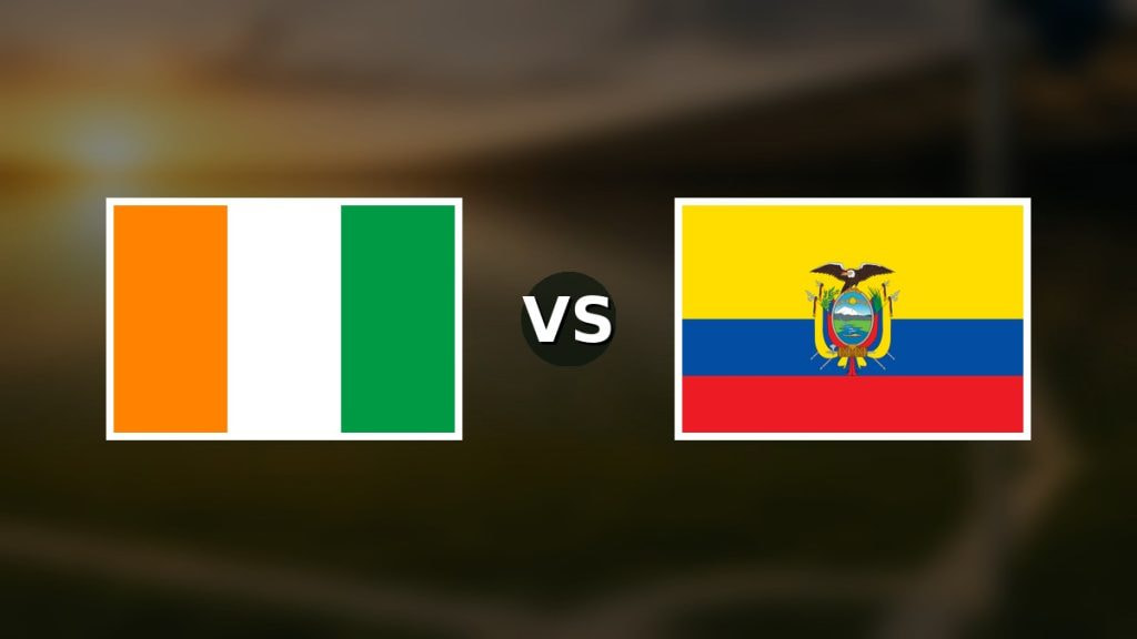 Banderas de Costa de Marfil y Ecuador enfrentadas sobre un campo de fútbol difuminado, pronóstico del Mundial 2026
