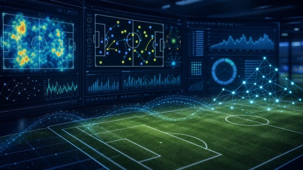 Ilustración de análisis de datos e inteligencia artificial aplicados al scouting en el fútbol