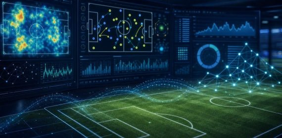 Ilustración de análisis de datos e inteligencia artificial aplicados al scouting en el fútbol