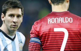 Lionel Messi y Cristiano Ronaldo, en un partido amistoso entre Argentina y Portugal.