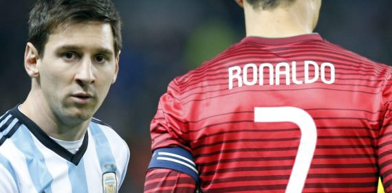 Lionel Messi y Cristiano Ronaldo, en un partido amistoso entre Argentina y Portugal.