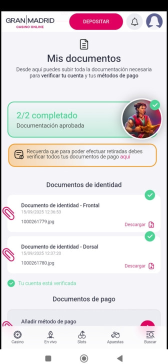 Verifica tu cuenta subiendo el DNI para poder retirar sin incidencias