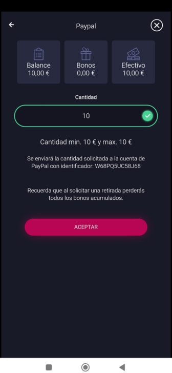 Revisa los límites, introduce el importe y confirma la solicitud de retiro