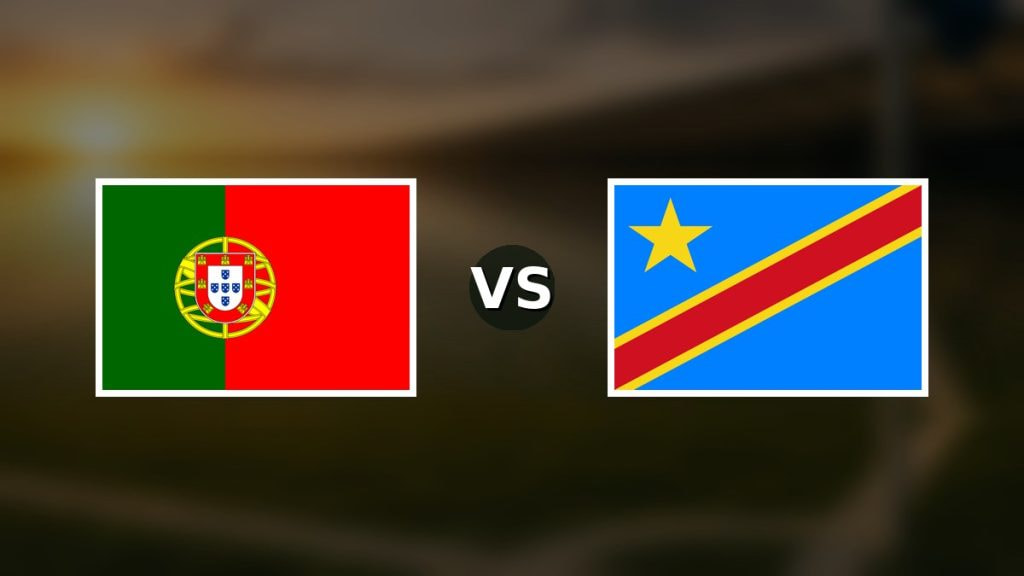 Banderas de Portugal y RD Congo enfrentadas sobre un campo de fútbol difuminado, pronóstico del Mundial 2026