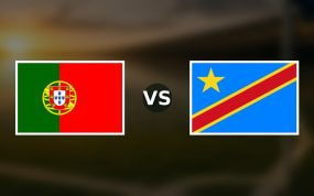 Banderas de Portugal y RD Congo enfrentadas sobre un campo de fútbol difuminado, pronóstico del Mundial 2026